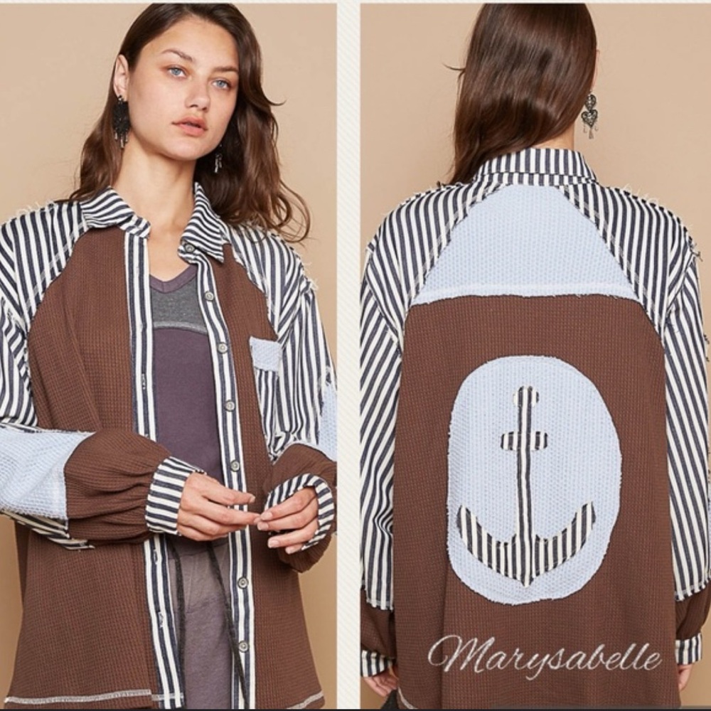 POL Brown and White Striped Jacket